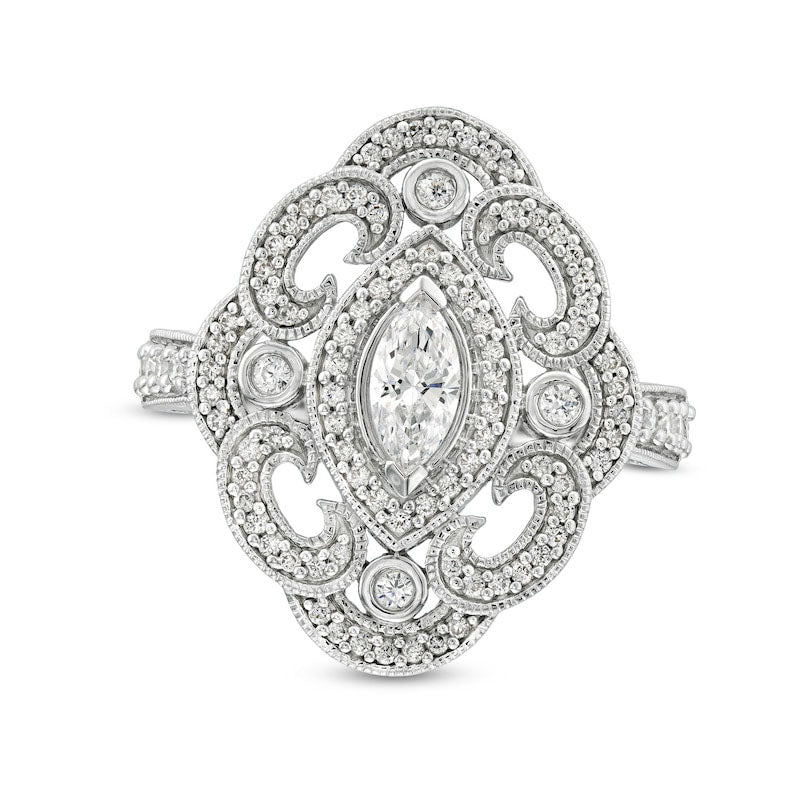 Image of ID 1 075 CT TW Marquise Natural Diamond Frame Ornate Ring in Sterling Silver