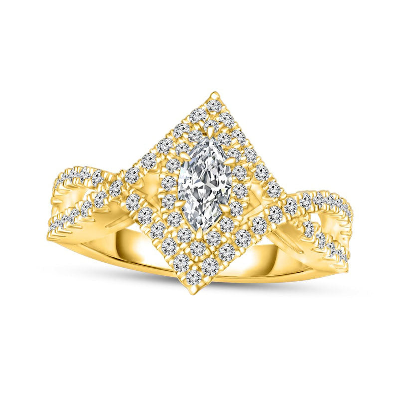 Image of ID 1 075 CT TW Marquise Natural Diamond Frame Split Shank Engagement Ring in Solid 14K Gold