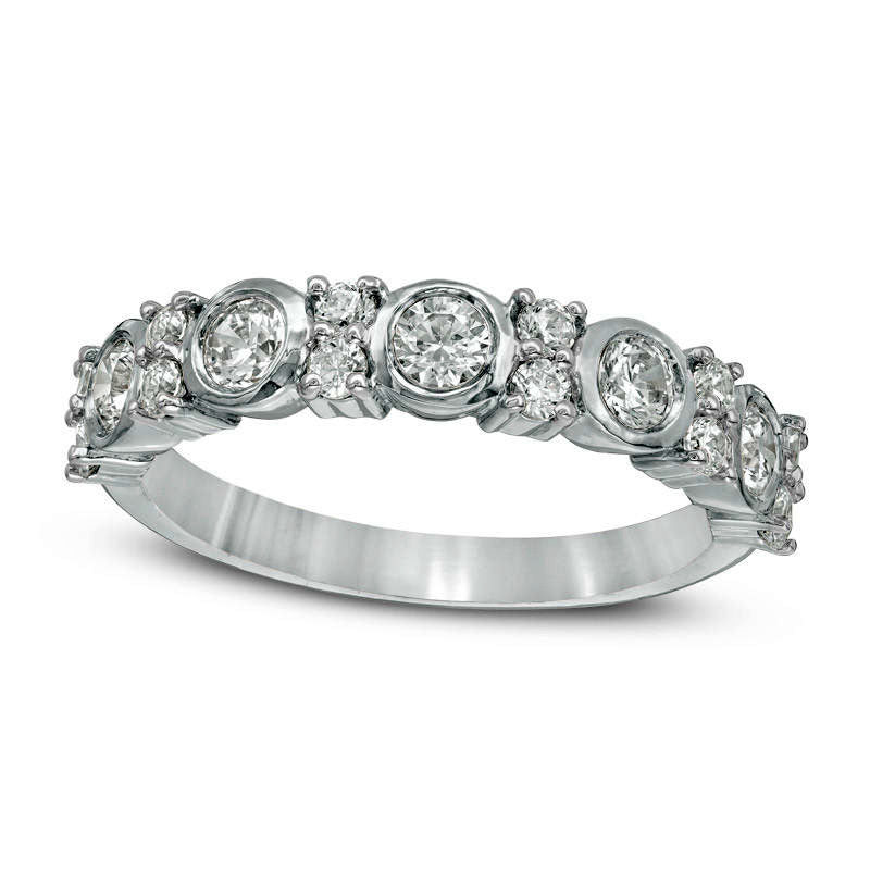 Image of ID 1 075 CT TW Natural Diamond Alternating Anniversary Band in Solid 10K White Gold