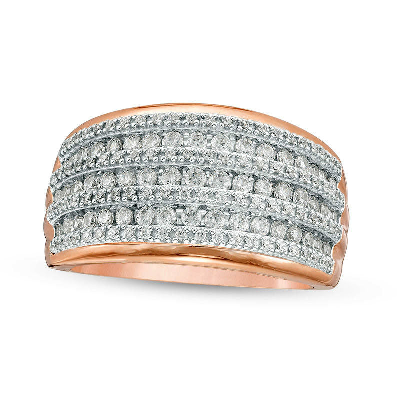 Image of ID 1 075 CT TW Natural Diamond Alternating Graduated Multi-Row Ring in Solid 10K Rose Gold