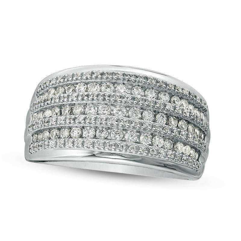 Image of ID 1 075 CT TW Natural Diamond Alternating Graduated Multi-Row Ring in Solid 10K White Gold