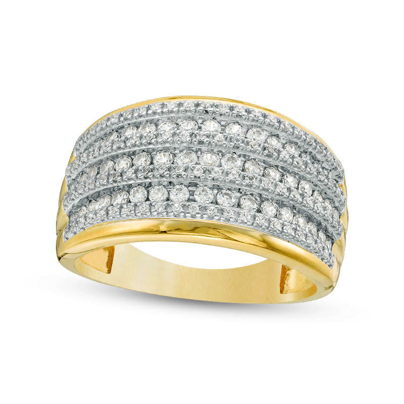 Image of ID 1 075 CT TW Natural Diamond Alternating Graduated Multi-Row Ring in Solid 10K Yellow Gold