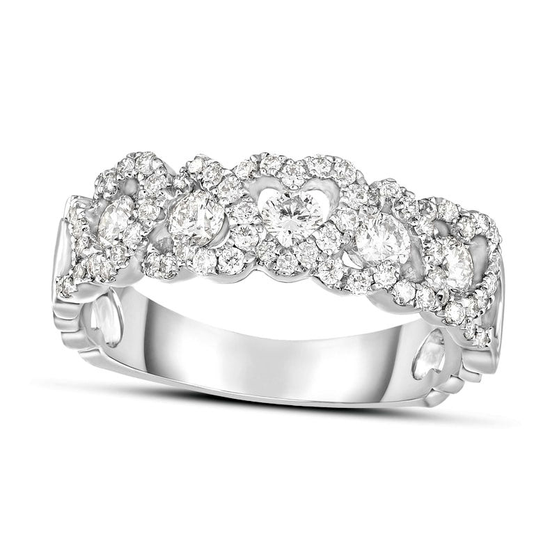 Image of ID 1 075 CT TW Natural Diamond Alternating Hearts Ring in Solid 10K White Gold