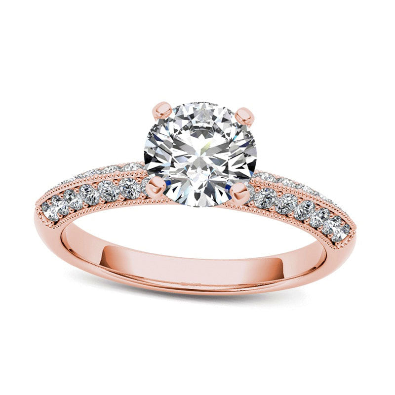 Image of ID 1 075 CT TW Natural Diamond Antique Vintage-Style Engagement Ring in Solid 14K Rose Gold