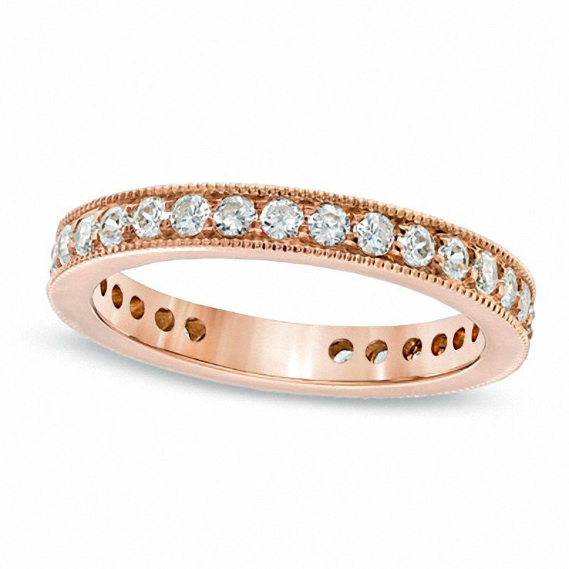 Image of ID 1 075 CT TW Natural Diamond Antique Vintage-Style Eternity Wedding Band in Solid 14K Rose Gold