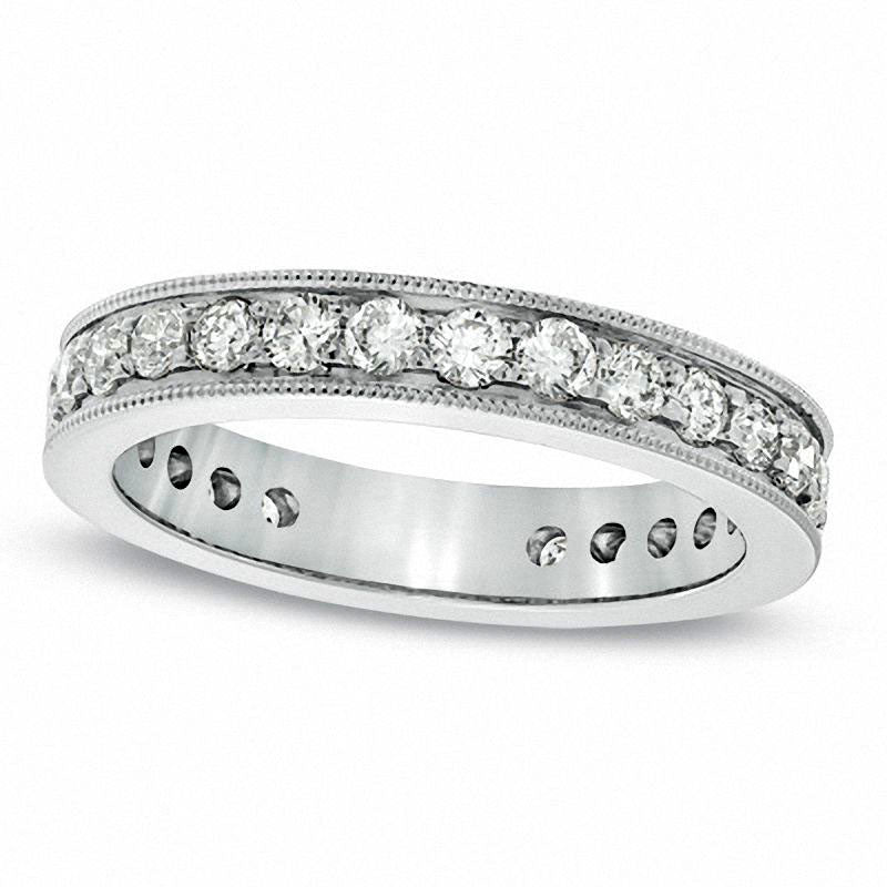 Image of ID 1 075 CT TW Natural Diamond Antique Vintage-Style Eternity Wedding Band in Solid 14K White Gold