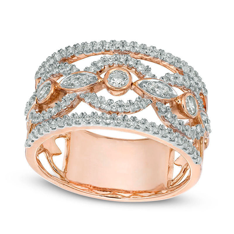 Image of ID 1 075 CT TW Natural Diamond Art Deco-Inspired Band in Solid 10K Rose Gold