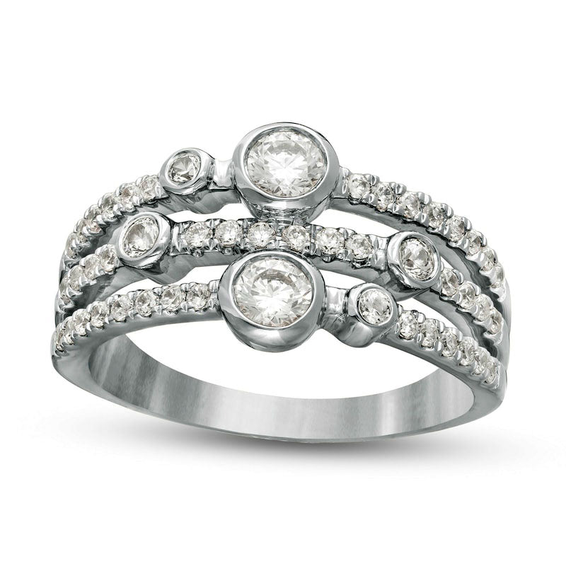 Image of ID 1 075 CT TW Natural Diamond Bezel-Set Triple Row Ring in Solid 10K White Gold