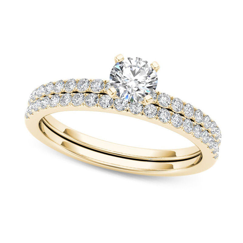 Image of ID 1 075 CT TW Natural Diamond Bridal Engagement Ring Set in Solid 14K Gold