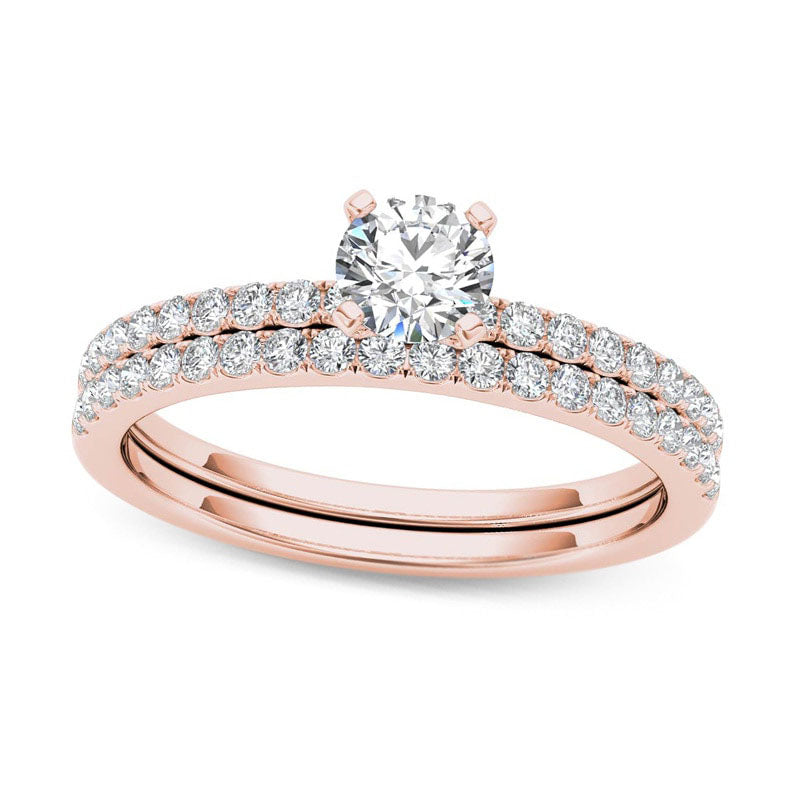 Image of ID 1 075 CT TW Natural Diamond Bridal Engagement Ring Set in Solid 14K Rose Gold