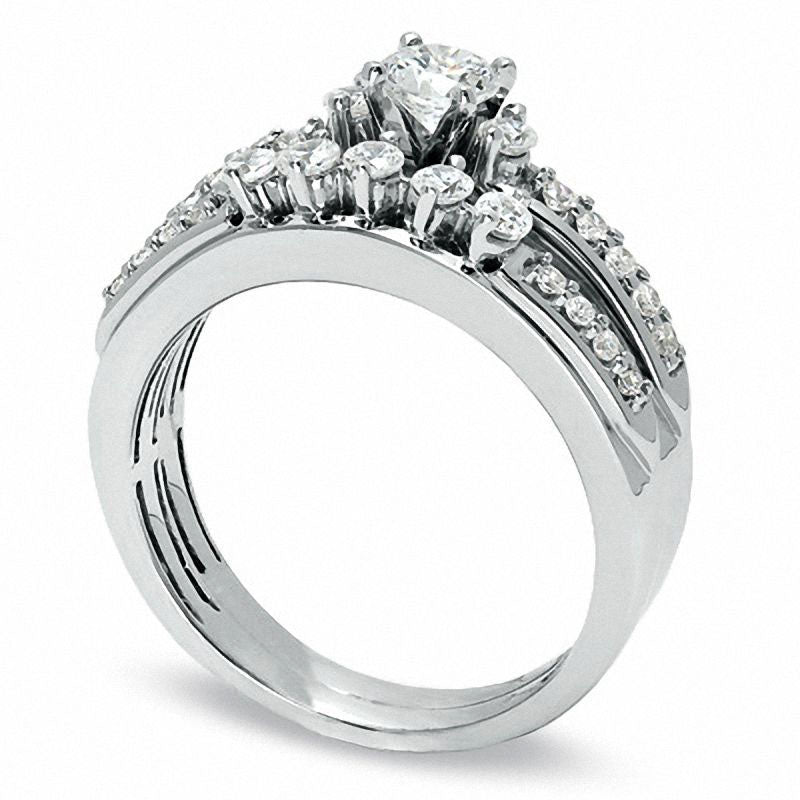 Image of ID 1 075 CT TW Natural Diamond Bridal Engagement Ring Set in Solid 14K White Gold