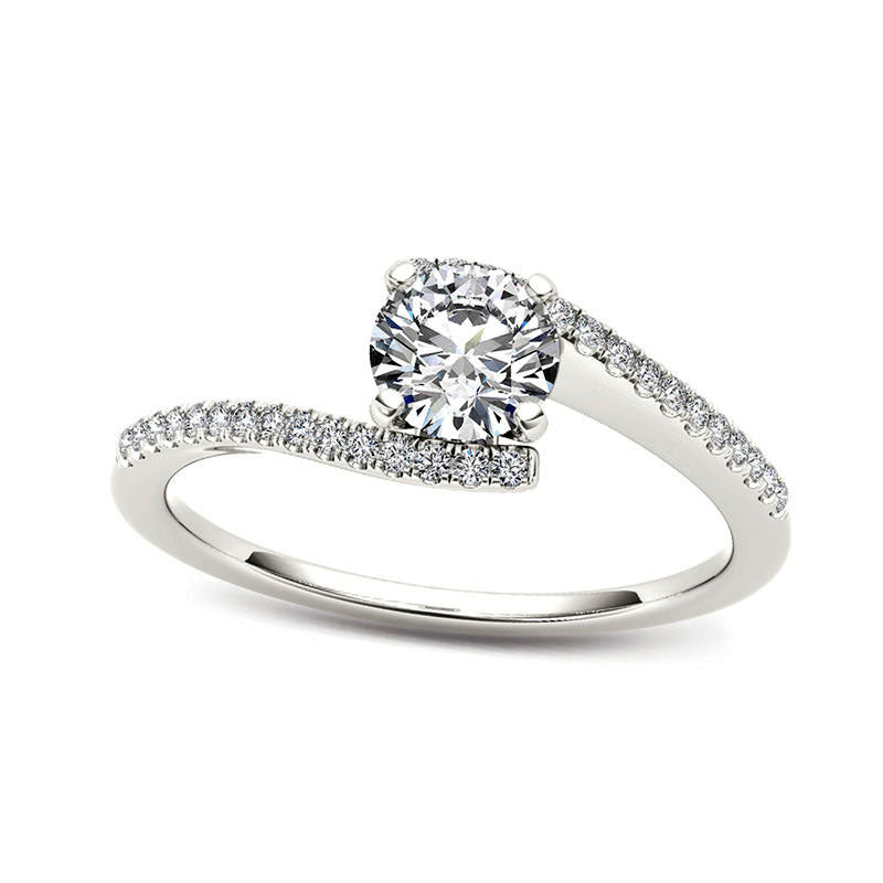 Image of ID 1 075 CT TW Natural Diamond Bypass Engagement Ring in Solid 14K White Gold