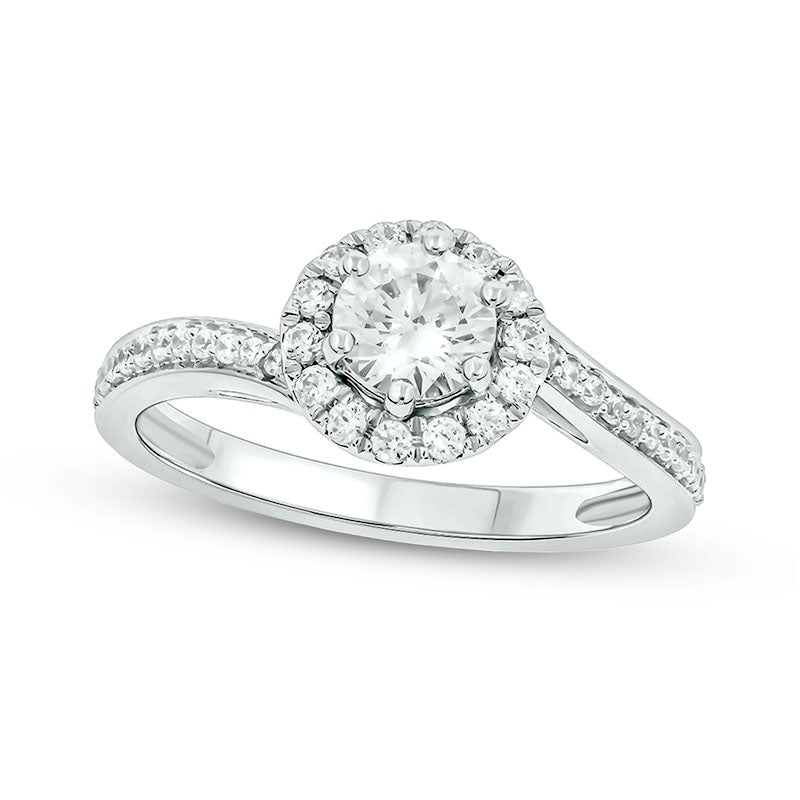 Image of ID 1 075 CT TW Natural Diamond Bypass Engagement Ring in Solid 14K White Gold (I/I2)