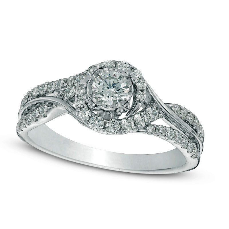 Image of ID 1 075 CT TW Natural Diamond Bypass Frame Engagement Ring in Solid 10K White Gold