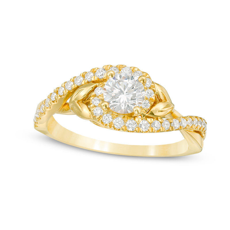 Image of ID 1 075 CT TW Natural Diamond Bypass Leaf-Sides Engagement Ring in Solid 14K Gold
