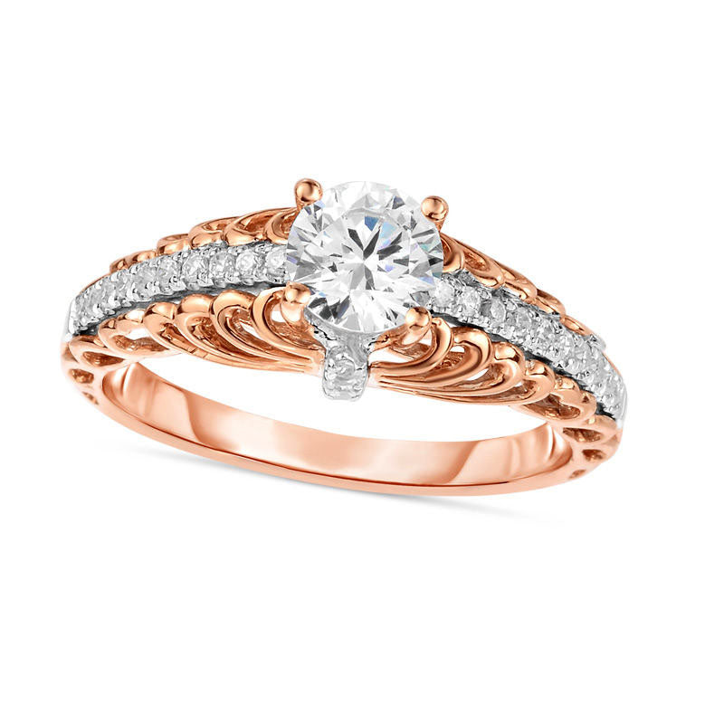 Image of ID 1 075 CT TW Natural Diamond Cathedral Engagement Ring in Solid 14K Rose Gold