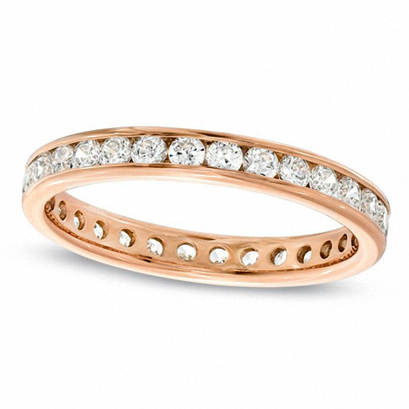 Image of ID 1 075 CT TW Natural Diamond Channel-Set Eternity Wedding Band in Solid 14K Rose Gold