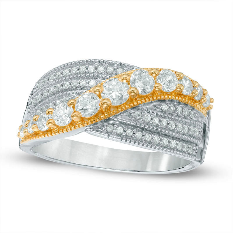 Image of ID 1 075 CT TW Natural Diamond Crossover Antique Vintage-Style Ring in Solid 10K Two-Tone Gold