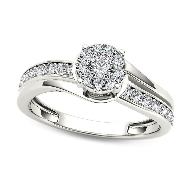 Image of ID 1 075 CT TW Natural Diamond Crossover Engagement Ring in Solid 14K White Gold