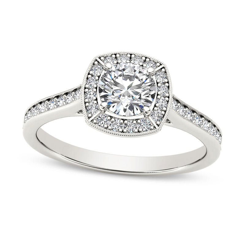 Image of ID 1 075 CT TW Natural Diamond Cushion Frame Antique Vintage-Style Engagement Ring in Solid 10K White Gold