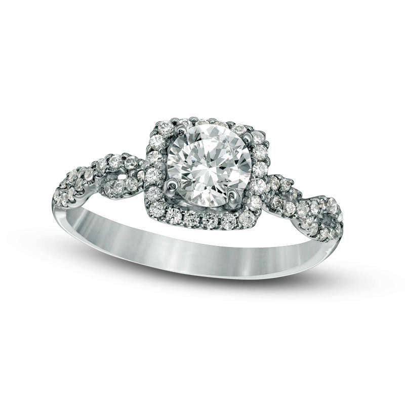 Image of ID 1 075 CT TW Natural Diamond Cushion Frame Twist Engagement Ring in Solid 10K White Gold