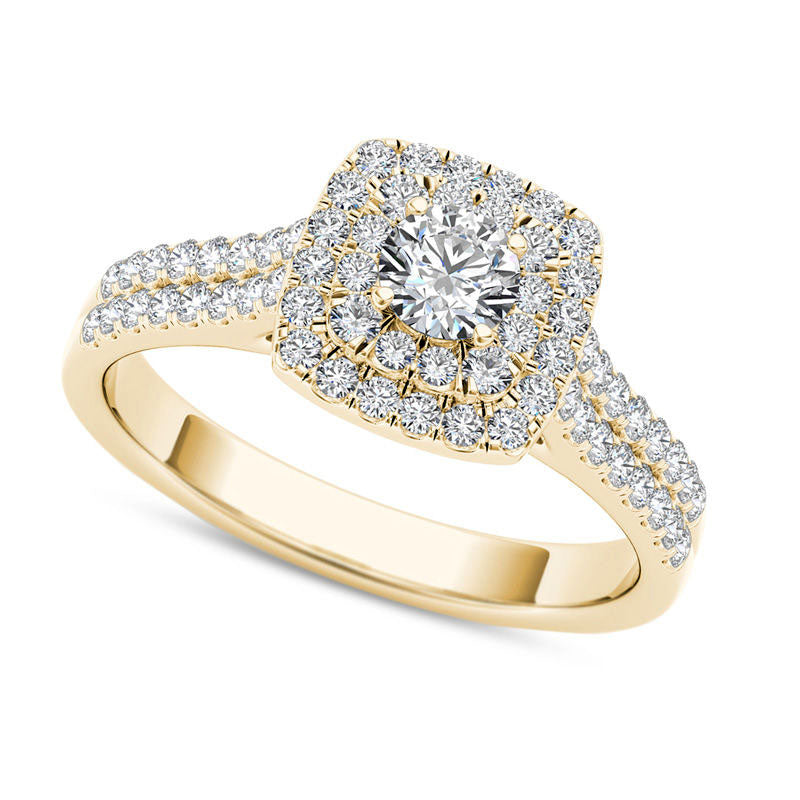 Image of ID 1 075 CT TW Natural Diamond Double Cushion Frame Engagement Ring in Solid 14K Gold