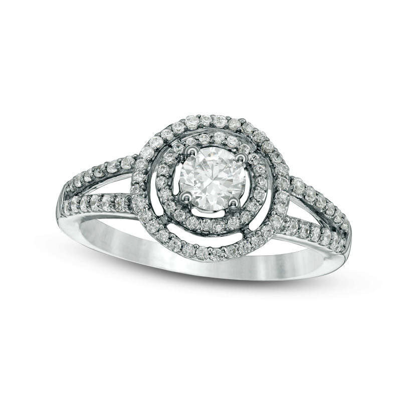 Image of ID 1 075 CT TW Natural Diamond Double Frame Engagement Ring in Solid 10K White Gold
