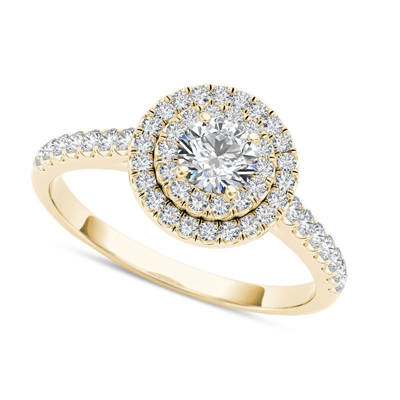Image of ID 1 075 CT TW Natural Diamond Double Frame Engagement Ring in Solid 14K Gold