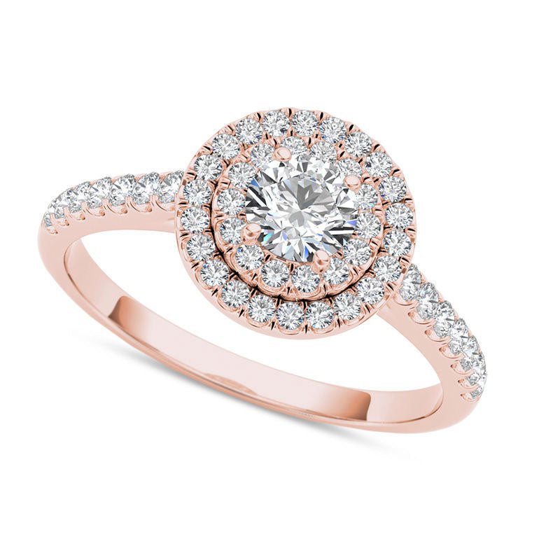 Image of ID 1 075 CT TW Natural Diamond Double Frame Engagement Ring in Solid 14K Rose Gold