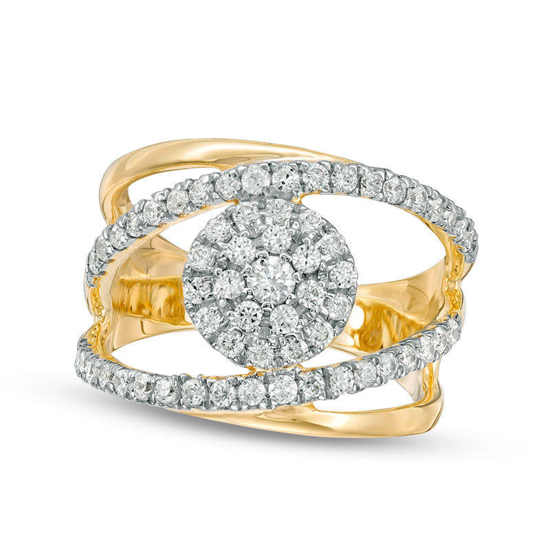 Image of ID 1 075 CT TW Natural Diamond Double Frame Orbit Split Shank Ring in Solid 10K Yellow Gold