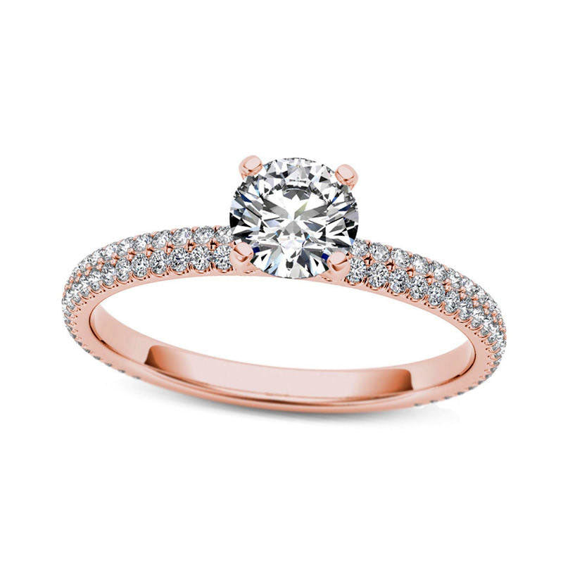 Image of ID 1 075 CT TW Natural Diamond Double Row Engagement Ring in Solid 14K Rose Gold