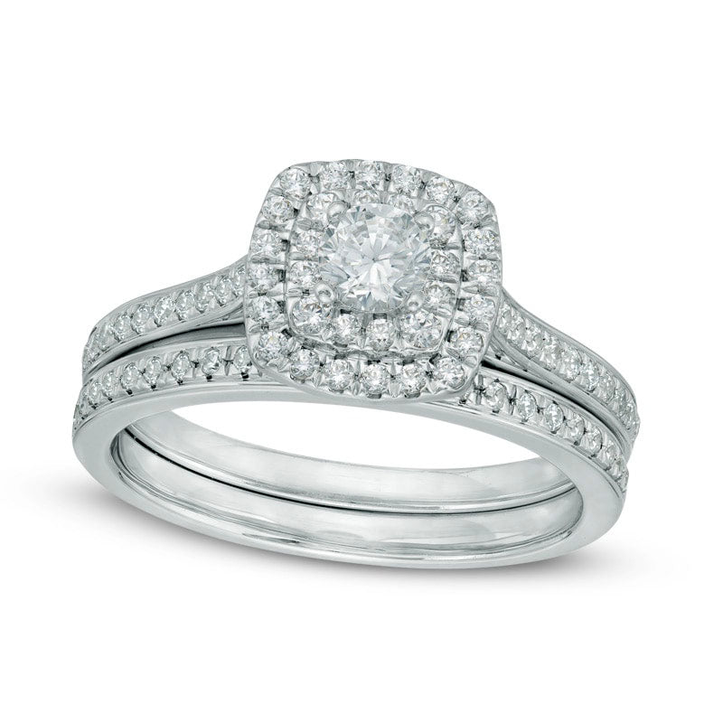 Image of ID 1 075 CT TW Natural Diamond Double Square Frame Bridal Engagement Ring Set in Solid 10K White Gold