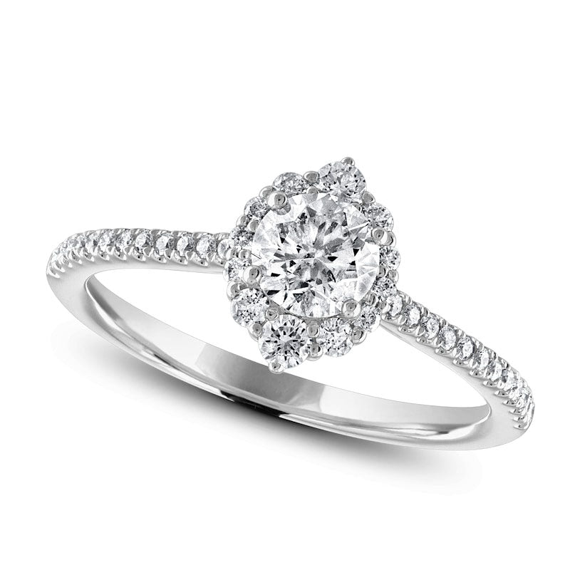 Image of ID 1 075 CT TW Natural Diamond Elongated Ornate Frame Engagement Ring in Solid 14K White Gold
