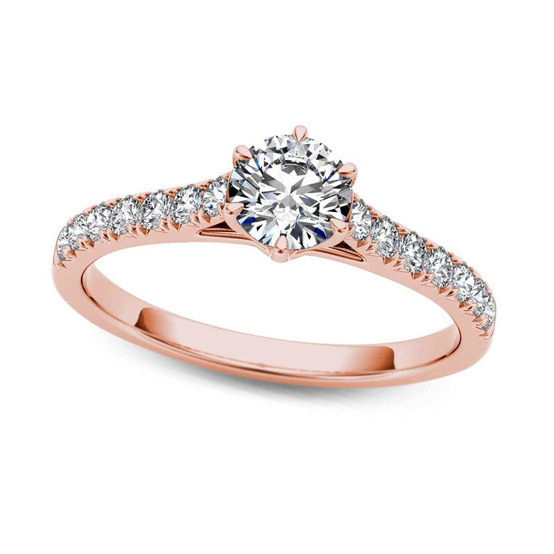 Image of ID 1 075 CT TW Natural Diamond Engagement Ring in Solid 14K Rose Gold
