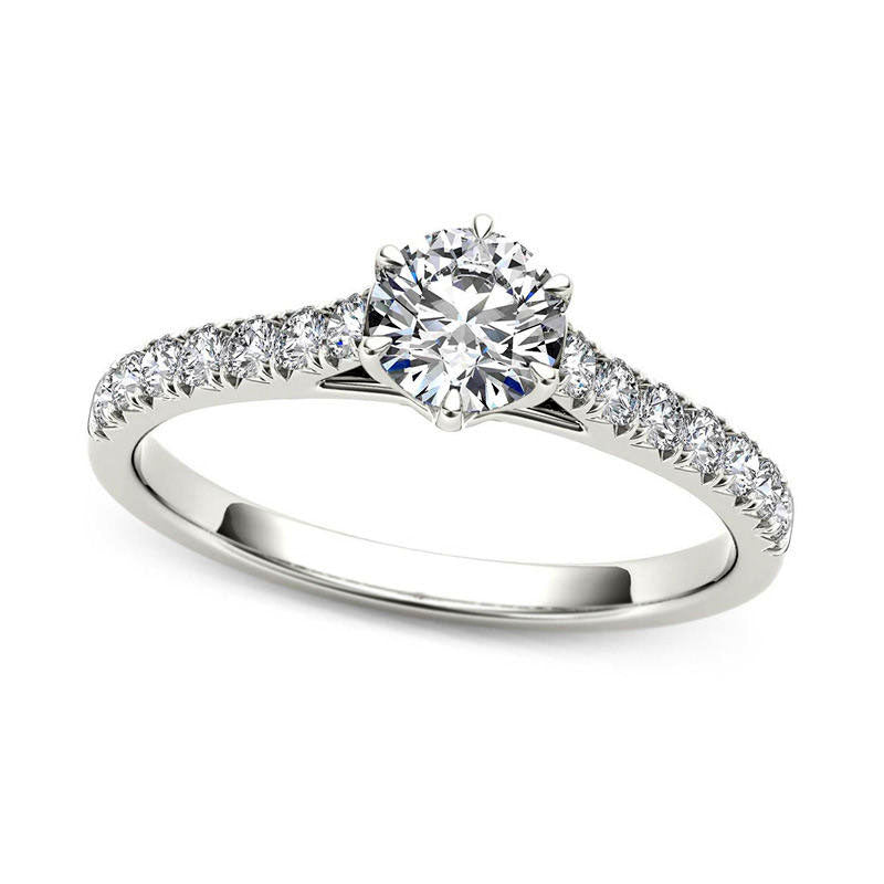 Image of ID 1 075 CT TW Natural Diamond Engagement Ring in Solid 14K White Gold