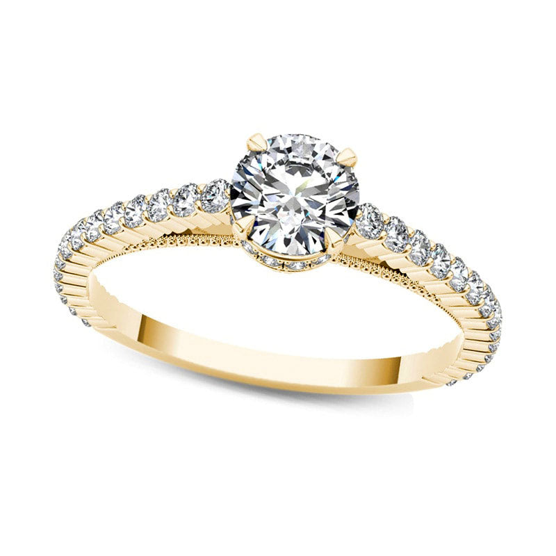 Image of ID 1 075 CT TW Natural Diamond Etched Engagement Ring in Solid 14K Gold