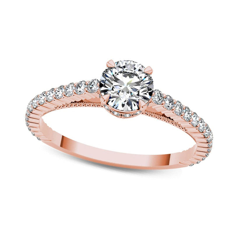 Image of ID 1 075 CT TW Natural Diamond Etched Engagement Ring in Solid 14K Rose Gold