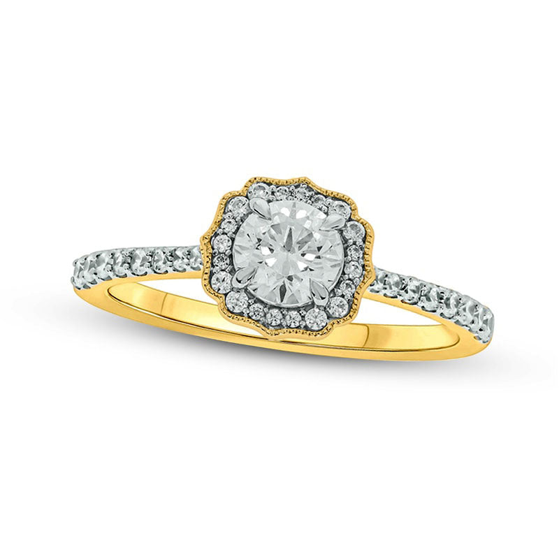 Image of ID 1 075 CT TW Natural Diamond Frame Antique Vintage-Style Engagement Ring in Solid 14K Gold (I/I2)