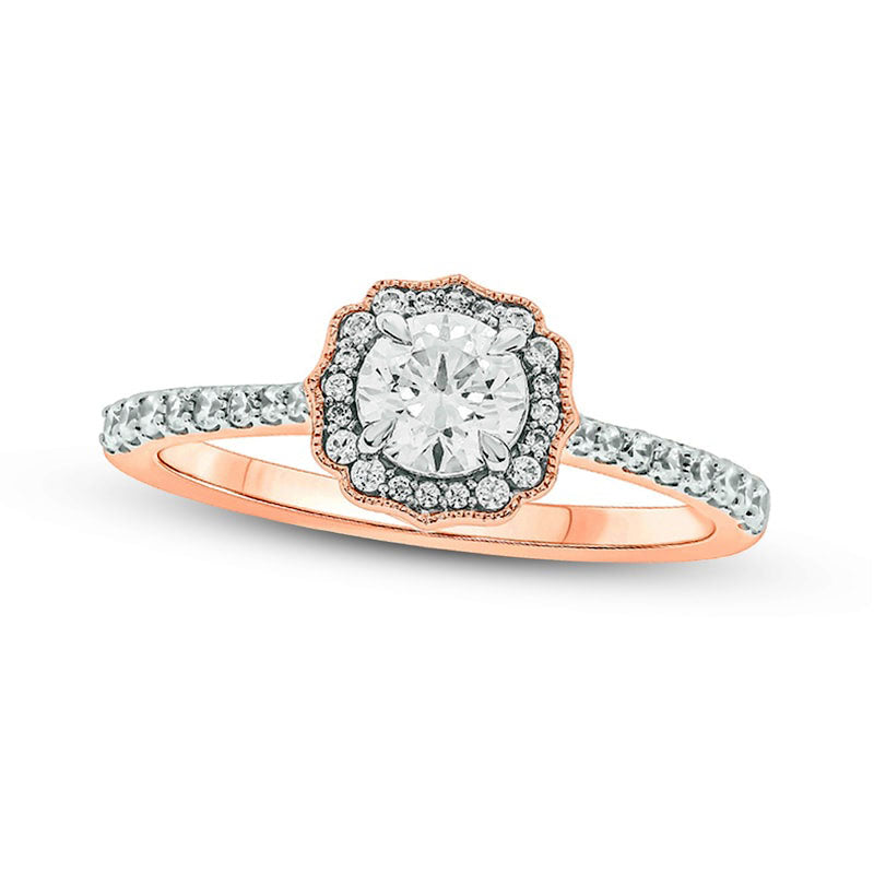 Image of ID 1 075 CT TW Natural Diamond Frame Antique Vintage-Style Engagement Ring in Solid 14K Rose Gold (I/I2)