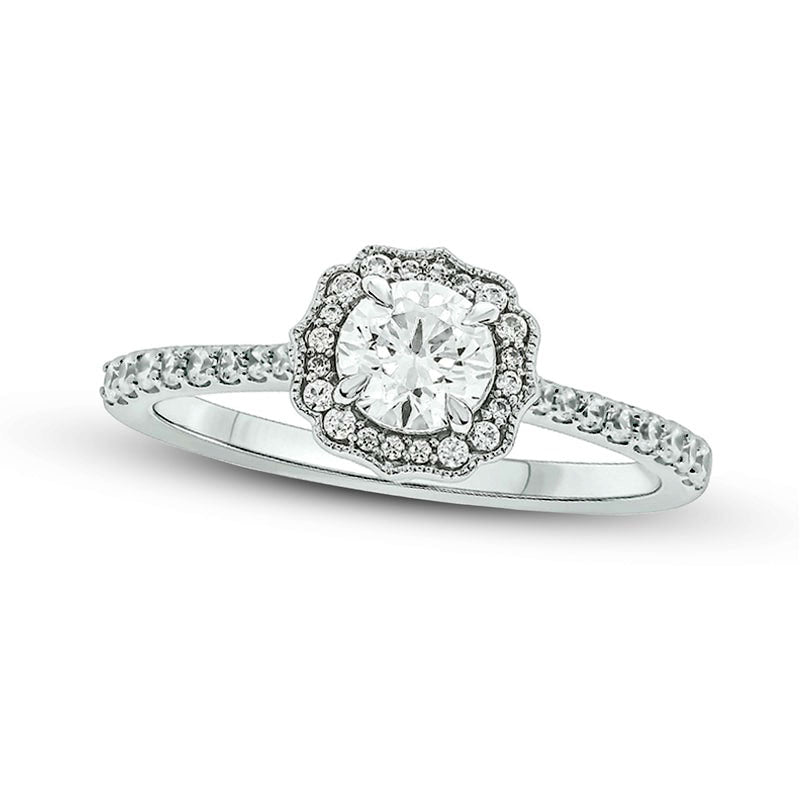 Image of ID 1 075 CT TW Natural Diamond Frame Antique Vintage-Style Engagement Ring in Solid 14K White Gold (I/I2)
