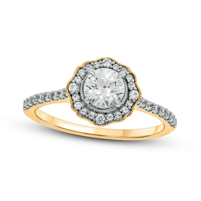 Image of ID 1 075 CT TW Natural Diamond Frame Antique Vintage-Style Flower Engagement Ring in Solid 14K Gold (I/I2)