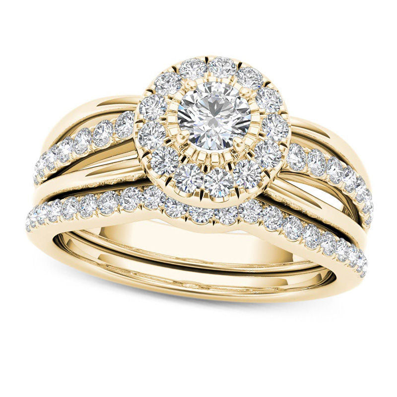 Image of ID 1 075 CT TW Natural Diamond Frame Bridal Engagement Ring Set in Solid 14K Gold