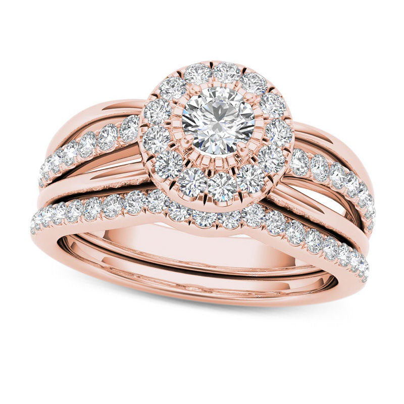 Image of ID 1 075 CT TW Natural Diamond Frame Bridal Engagement Ring Set in Solid 14K Rose Gold