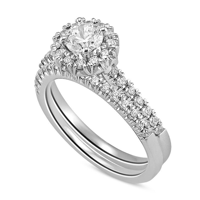 Image of ID 1 075 CT TW Natural Diamond Frame Bridal Engagement Ring Set in Solid 14K White Gold