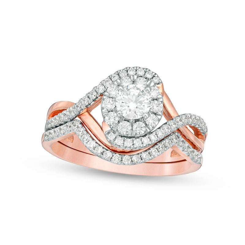 Image of ID 1 075 CT TW Natural Diamond Frame Bypass Bridal Engagement Ring Set in Solid 10K Rose Gold
