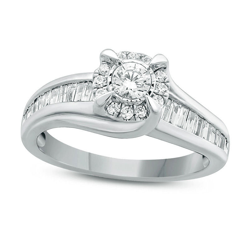 Image of ID 1 075 CT TW Natural Diamond Frame Bypass Engagement Ring in Solid 10K White Gold