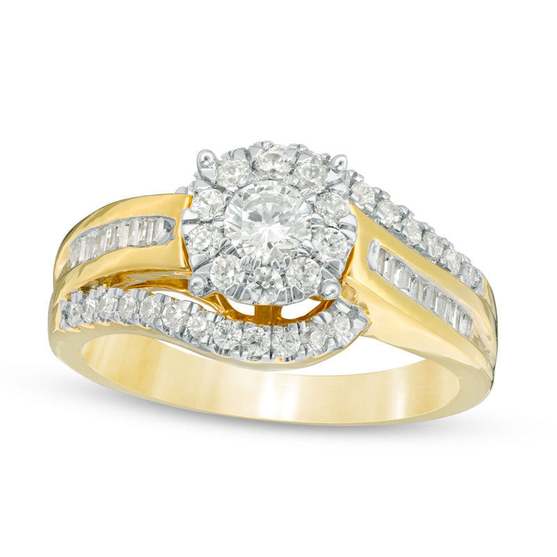 Image of ID 1 075 CT TW Natural Diamond Frame Bypass Engagement Ring in Solid 10K Yellow Gold