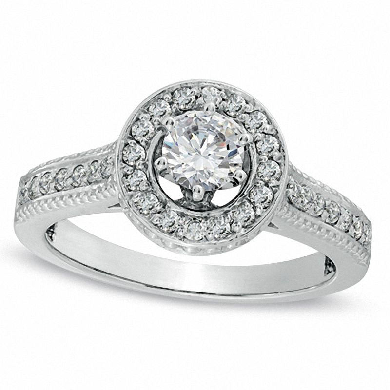 Image of ID 1 075 CT TW Natural Diamond Frame Engagement Ring in Solid 10K White Gold