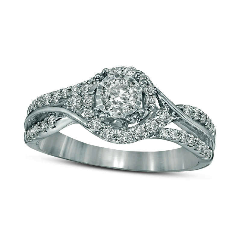 Image of ID 1 075 CT TW Natural Diamond Frame Engagement Ring in Solid 14K White Gold