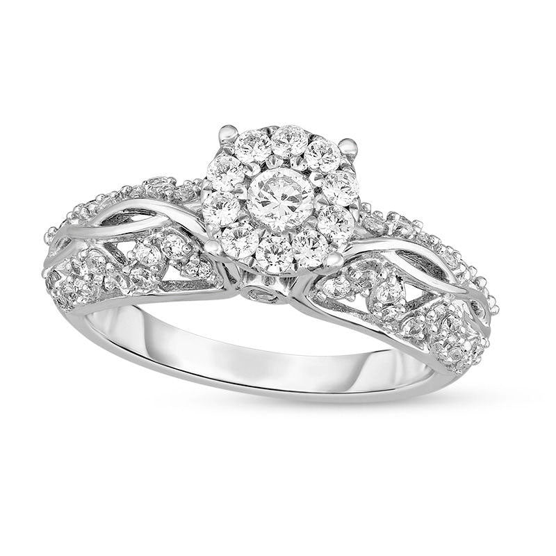 Image of ID 1 075 CT TW Natural Diamond Frame Leaf and Vine Engagement Ring in Solid 14K White Gold